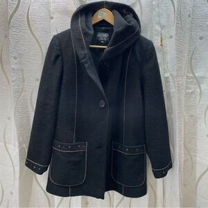 Novelti Petite Wool Blend Hooded Coat Womens Medium Black Studded 0818PL
